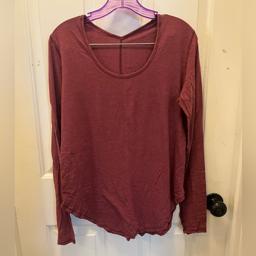 🍋 VGUC Lululemon Yogini 5 Yr L/S Tee - Heathered Rust Berry/Deep Coal - Sz 8